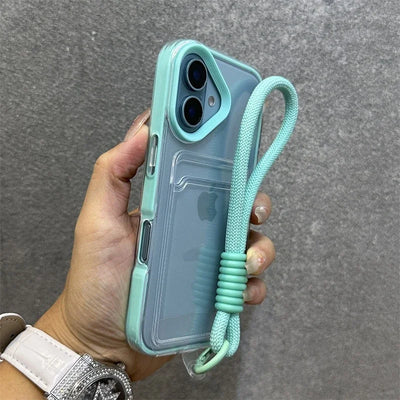 Coque Transparent avec Porte-Cartes et Lanière pour iPhone 14/15 – Protection Antichoc Bumper - PhoneFit