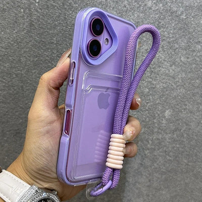 Coque Transparent avec Porte-Cartes et Lanière pour iPhone 16/17 – Protection Antichoc Bumper - PhoneFit